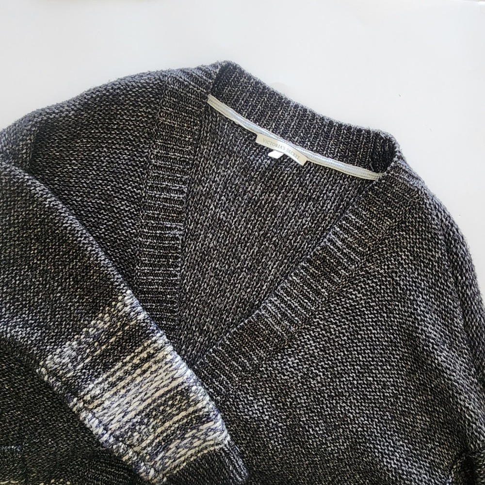Victoria's Secret Cardigan Sweater Open‎ Front Knit Black White Large